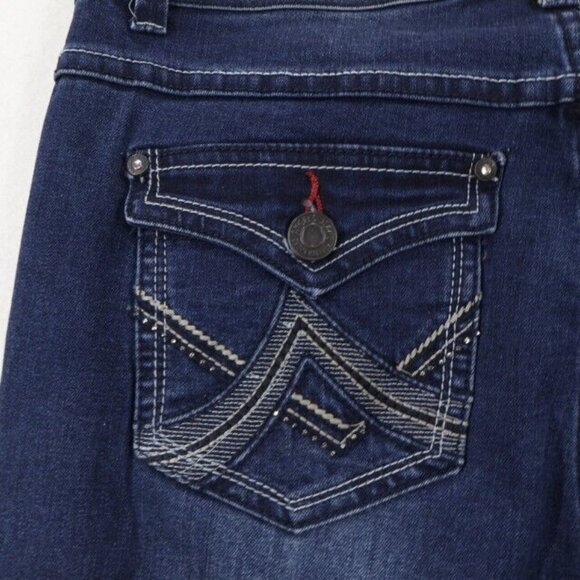 Angels Jeans Womens 8 (Fits 29x31.5) Blue Bootcut Stretch Dark Wash Faded - Picture 8 of 10